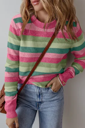 KaleaBoutique Color Block Ribbed Edge Round Neck Sweater