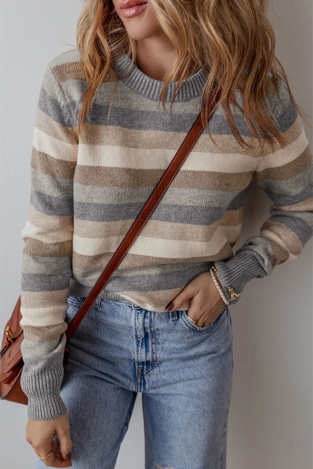 KaleaBoutique Color Block Ribbed Edge Round Neck Sweater