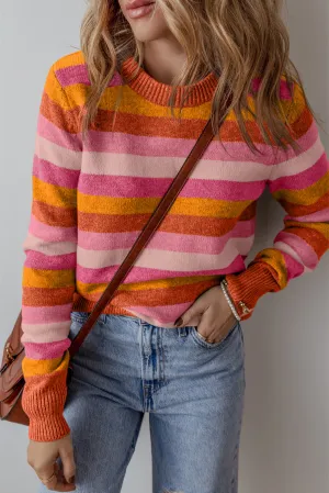 KaleaBoutique Color Block Ribbed Edge Round Neck Sweater