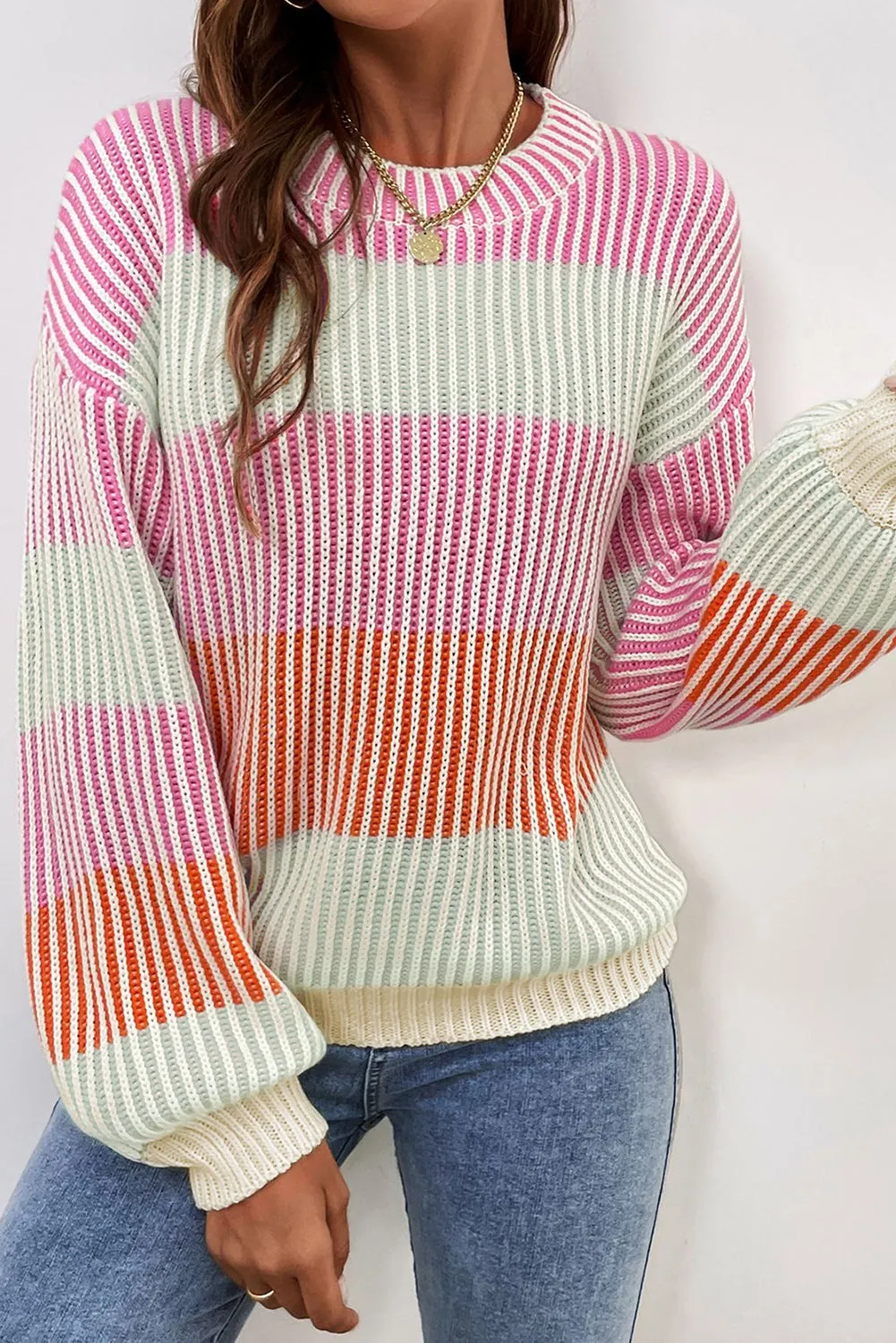 KaleaBoutique Colorblock Textured Knit Bubble Sleeve Sweater
