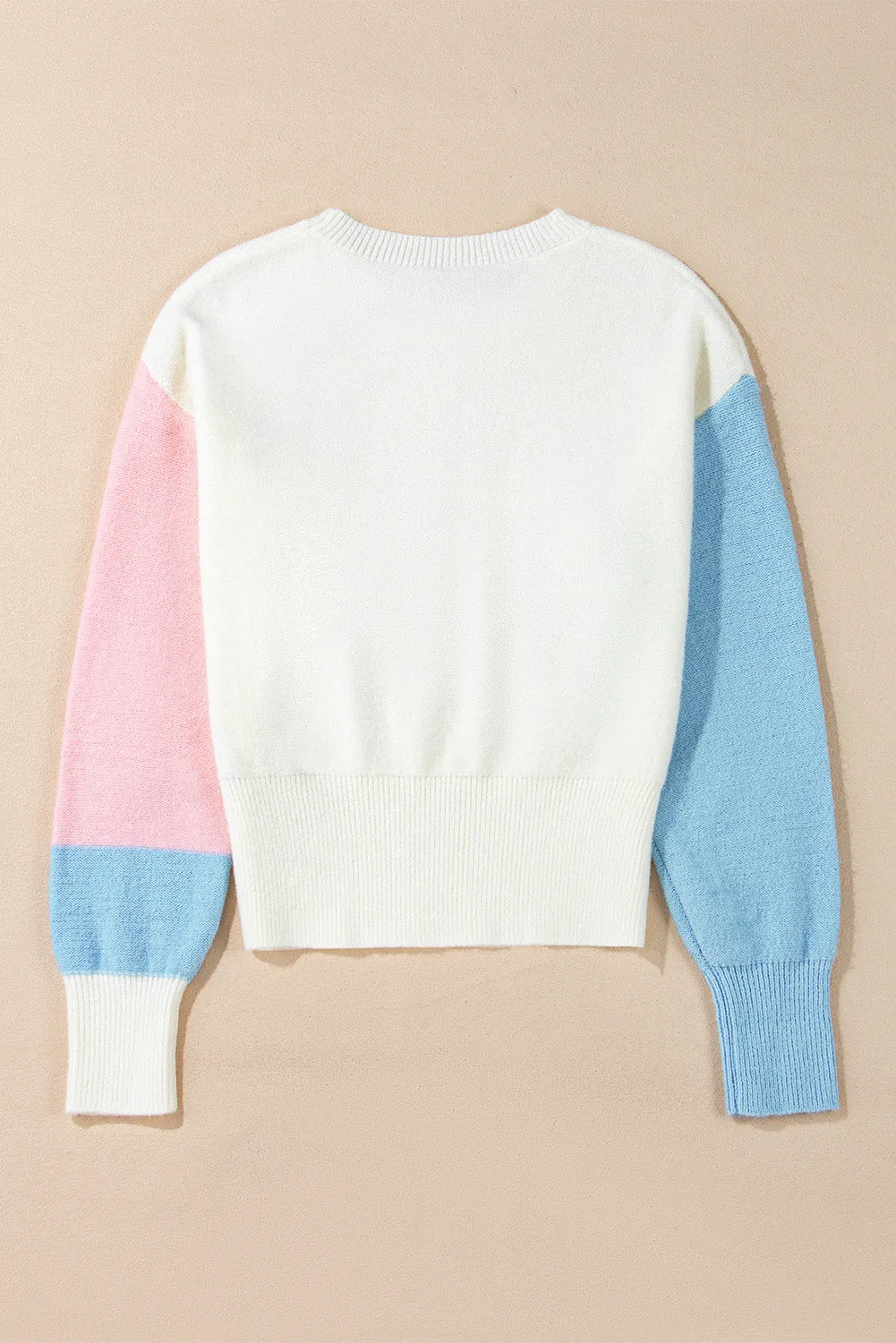 KaleaBoutique Floral Embroidered Colorblock Fuzzy Drop Shoulder Sweater