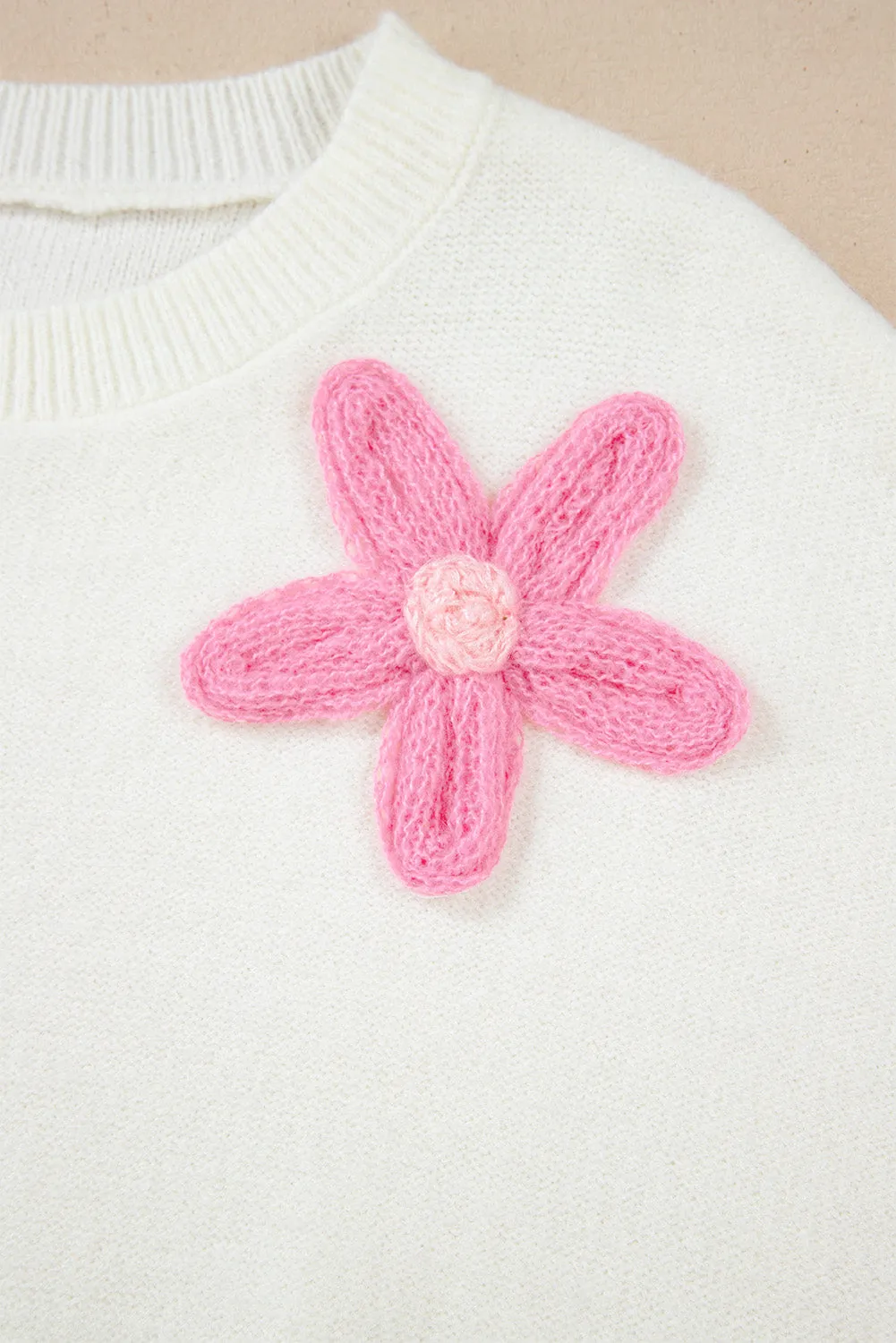 KaleaBoutique Floral Embroidered Colorblock Fuzzy Drop Shoulder Sweater
