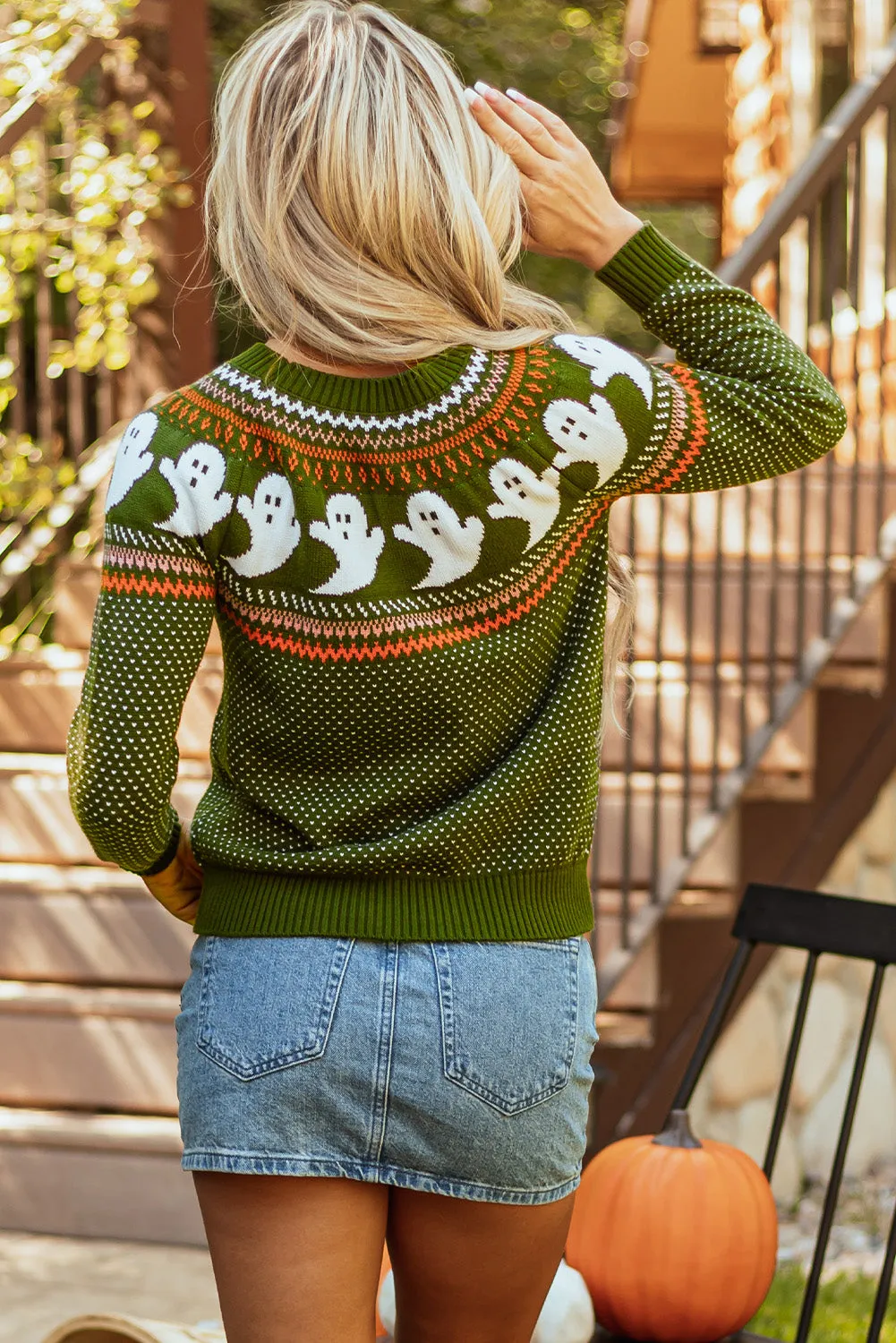 KaleaBoutique Halloween Ghost Pattern Drop Shoulder Sweater