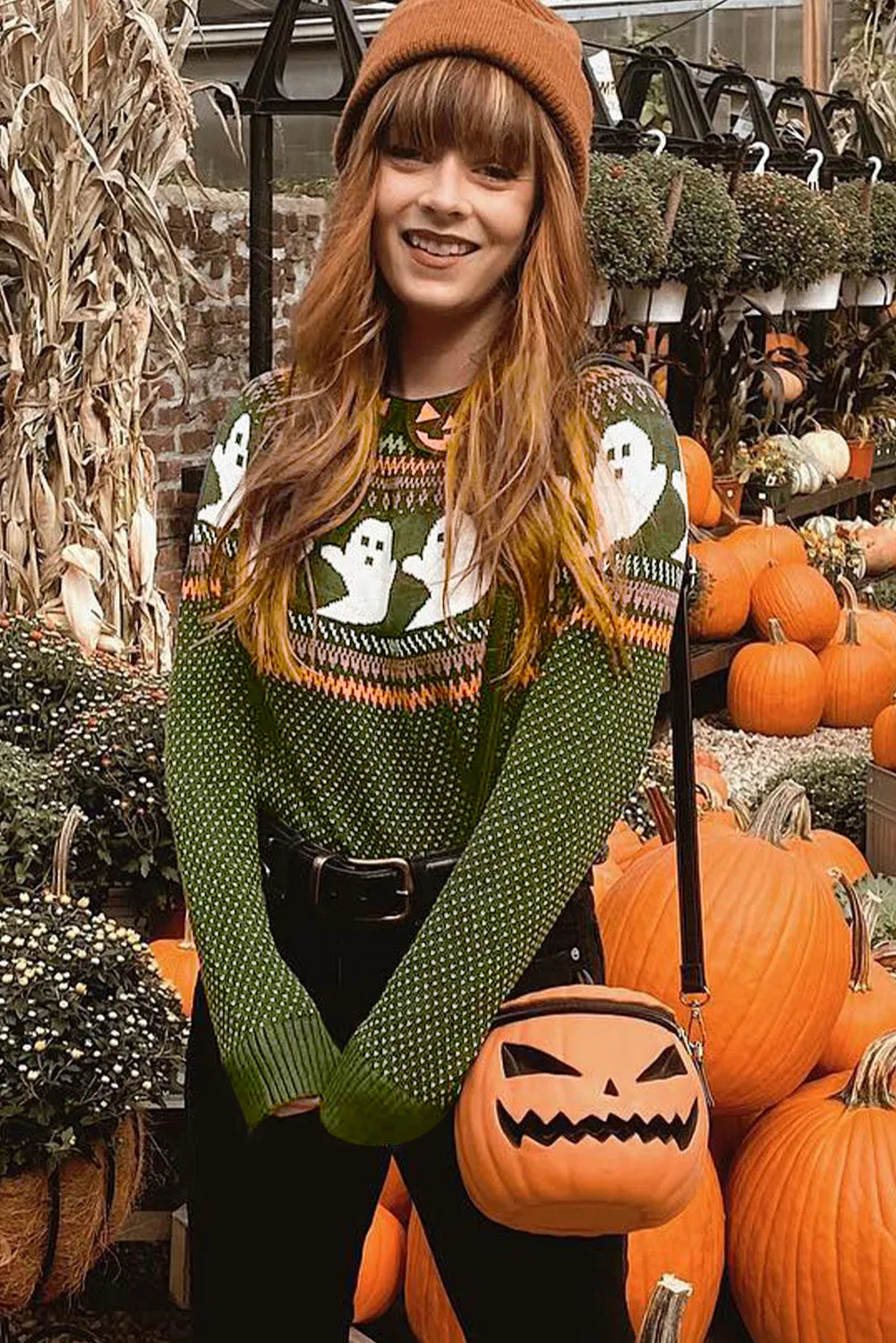 KaleaBoutique Halloween Ghost Pattern Drop Shoulder Sweater