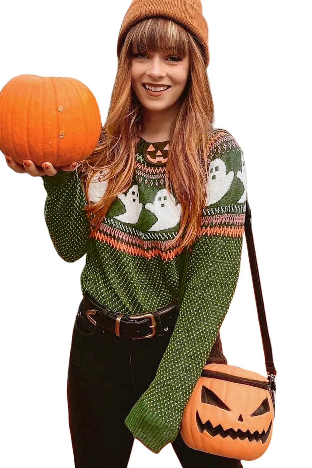 KaleaBoutique Halloween Ghost Pattern Drop Shoulder Sweater