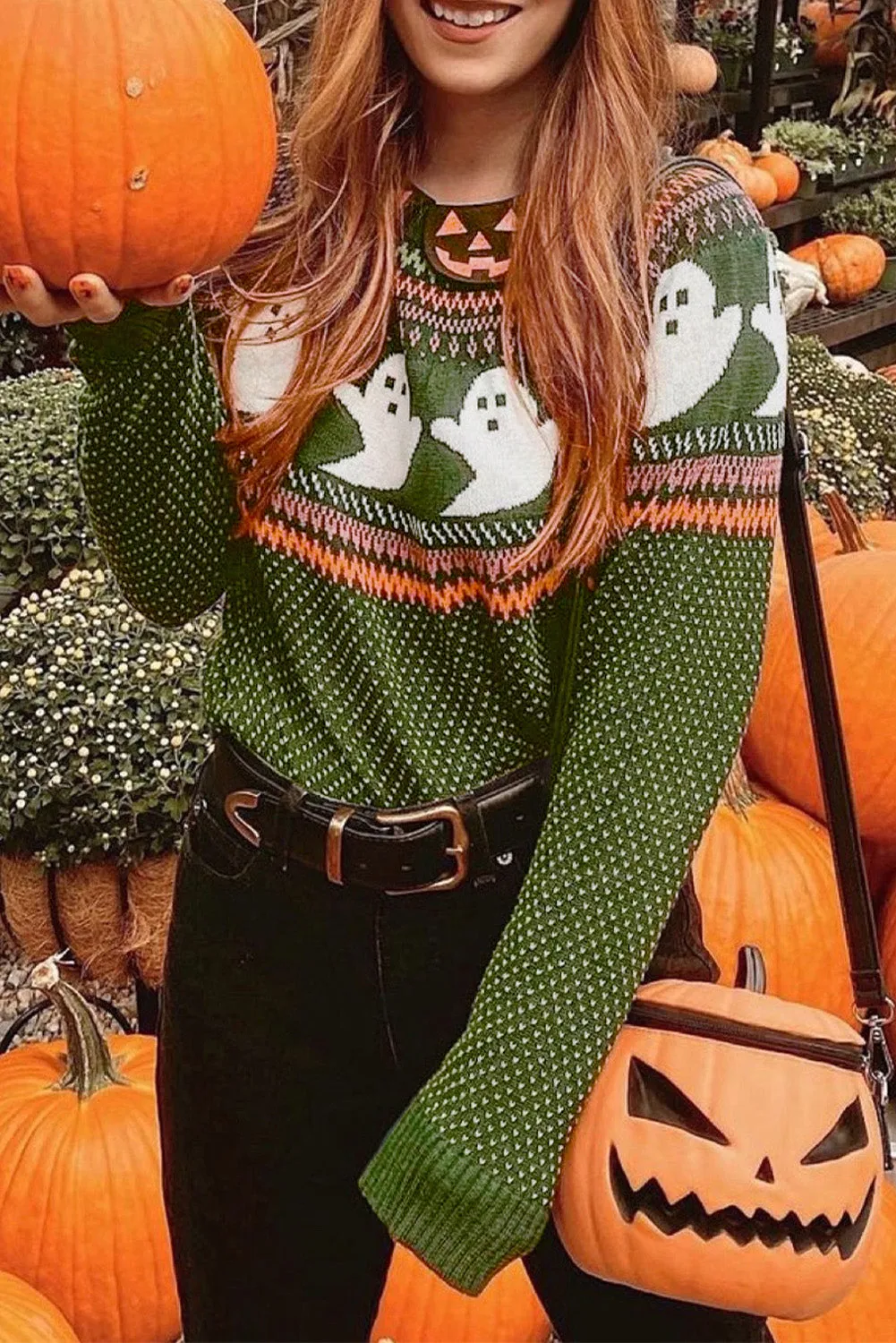 KaleaBoutique Halloween Ghost Pattern Drop Shoulder Sweater