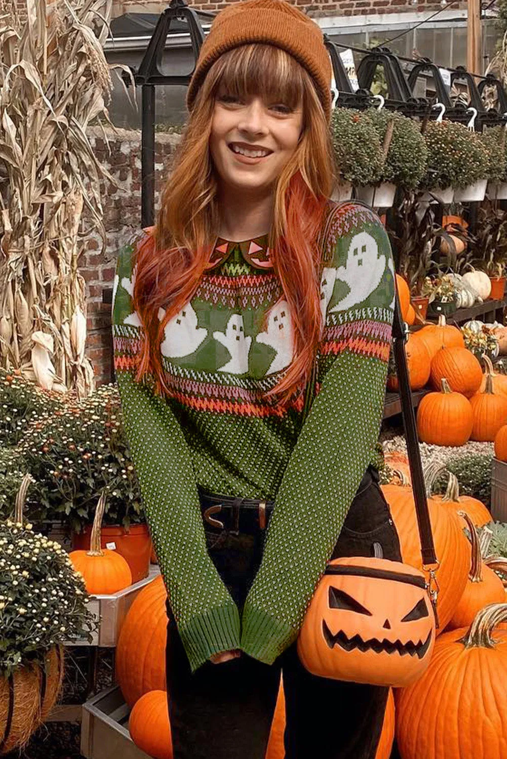 KaleaBoutique Halloween Ghost Pattern Drop Shoulder Sweater