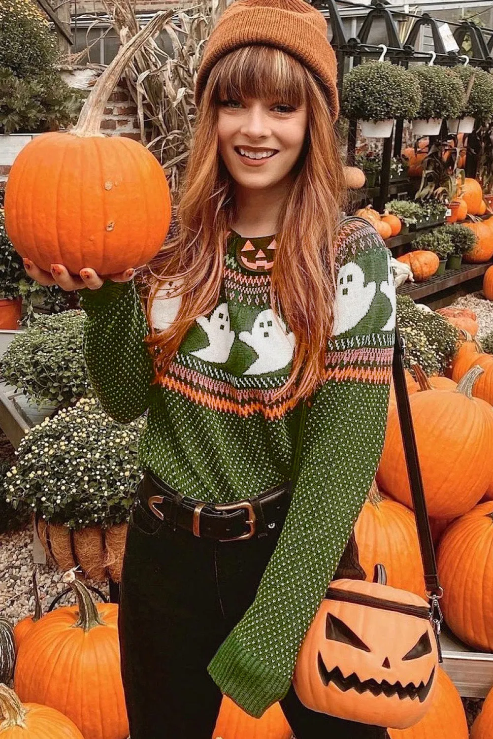 KaleaBoutique Halloween Ghost Pattern Drop Shoulder Sweater