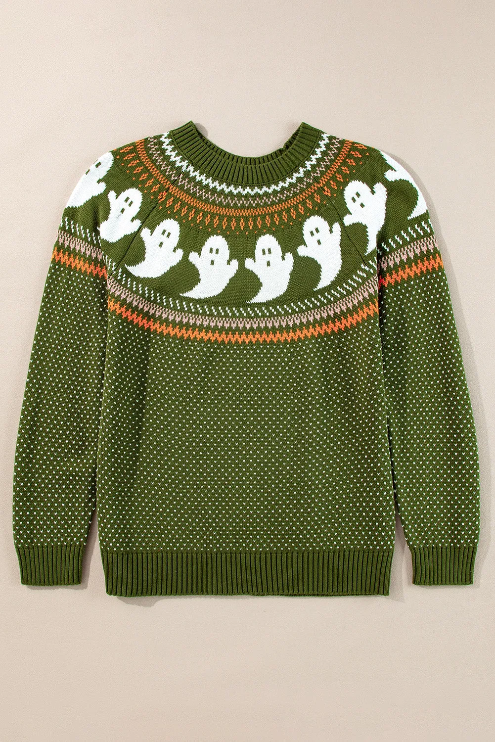 KaleaBoutique Halloween Ghost Pattern Drop Shoulder Sweater