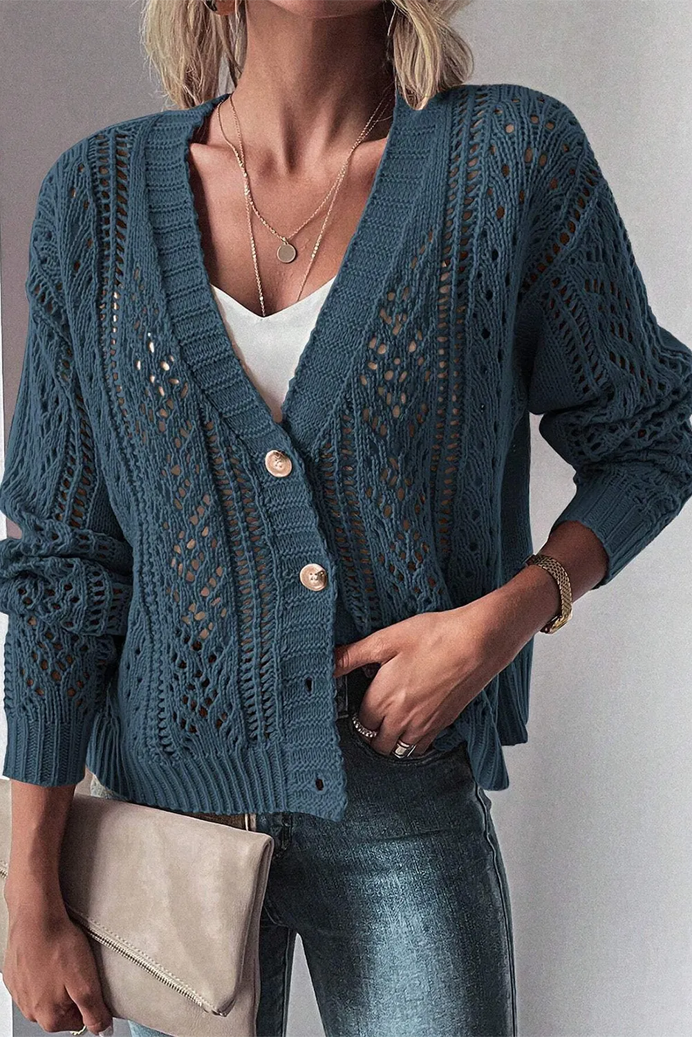 KaleaBoutique Open Knit Drop Shoulder Sweater Cardigan