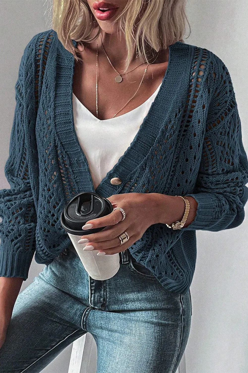 KaleaBoutique Open Knit Drop Shoulder Sweater Cardigan