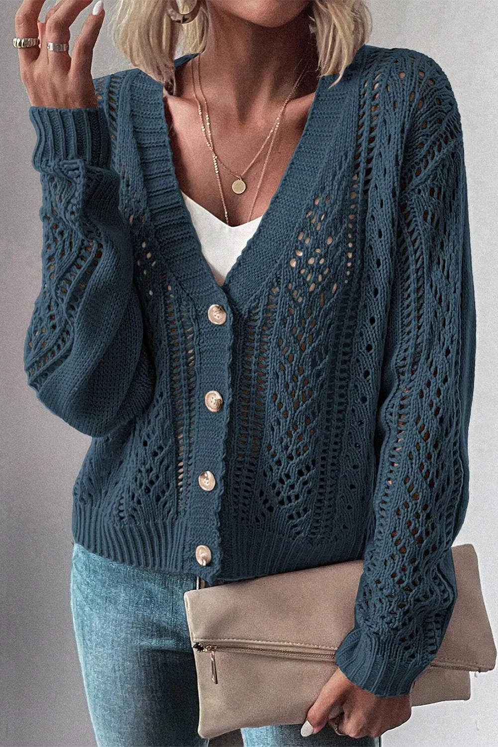KaleaBoutique Open Knit Drop Shoulder Sweater Cardigan