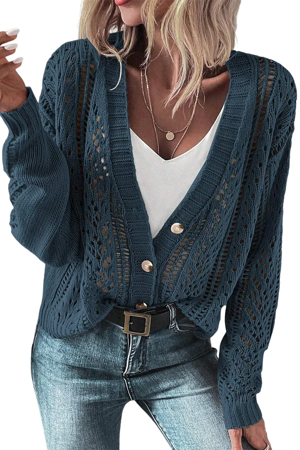 KaleaBoutique Open Knit Drop Shoulder Sweater Cardigan