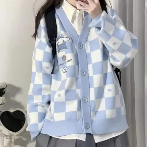 Kawaii Blue Cardigan with Cinnamoroll Embroidery for a Playful Look