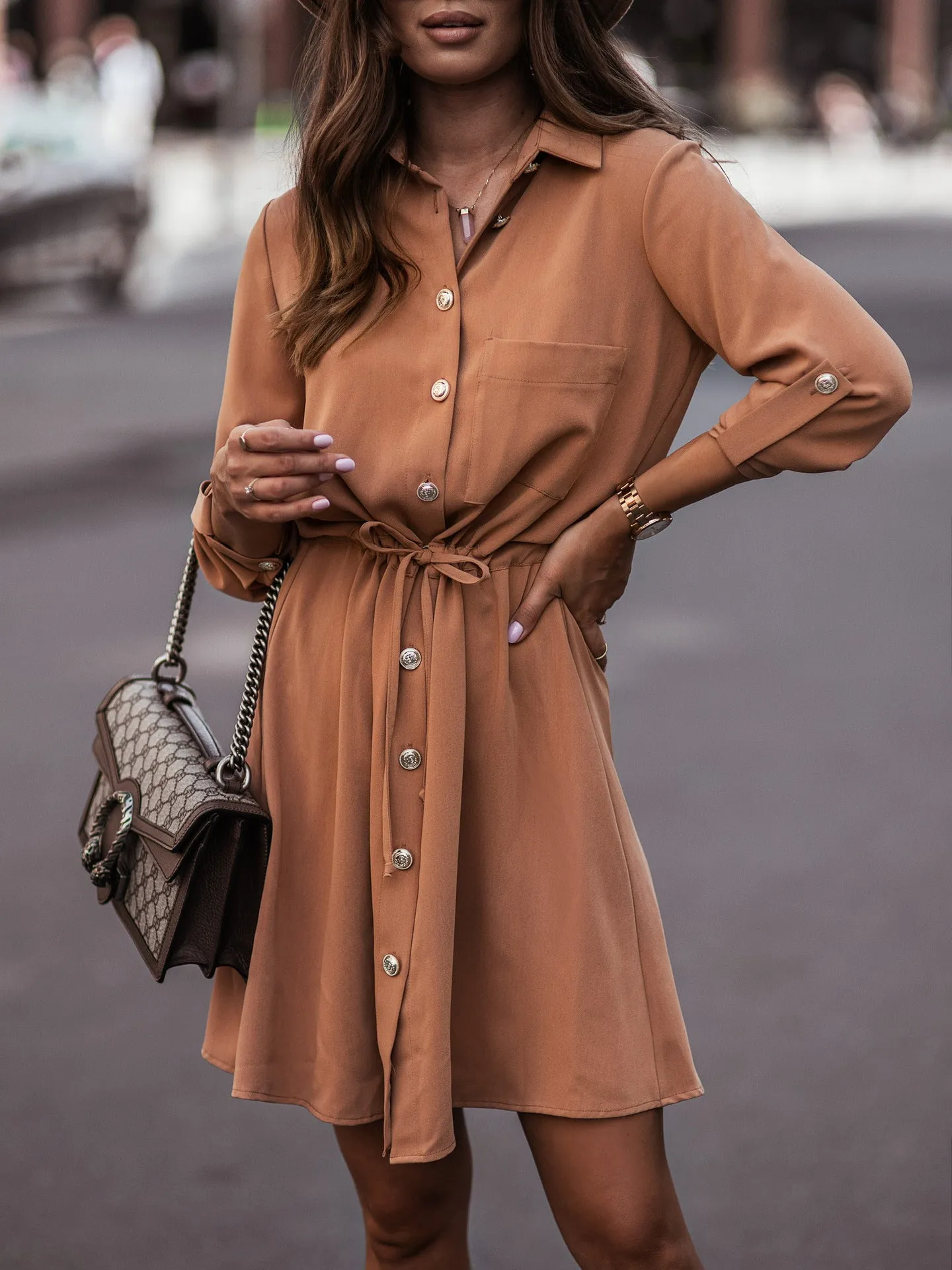 Khaki Sinched Waist Dress