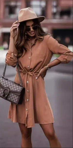 Khaki Sinched Waist Dress
