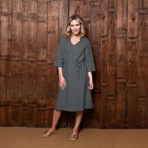 Kingsley Kenya Cruising Linen V-Notch Dress - Slate