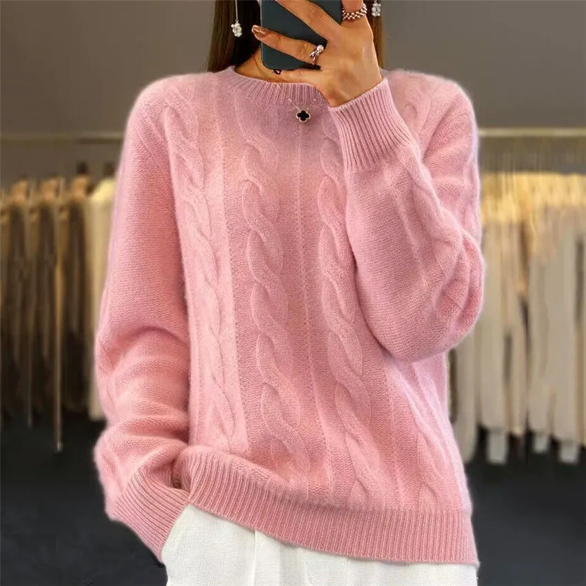 Kylie - Fashionable Retro Cable Knit Woman's Pullover Sweater