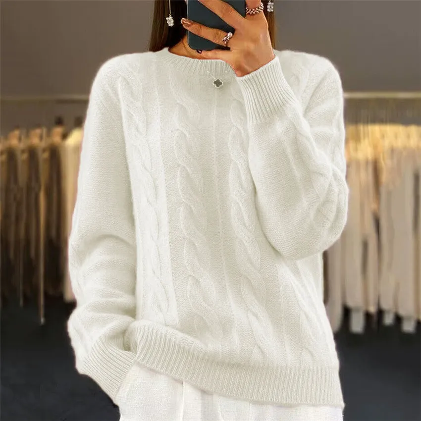 Kylie - Fashionable Retro Cable Knit Woman's Pullover Sweater
