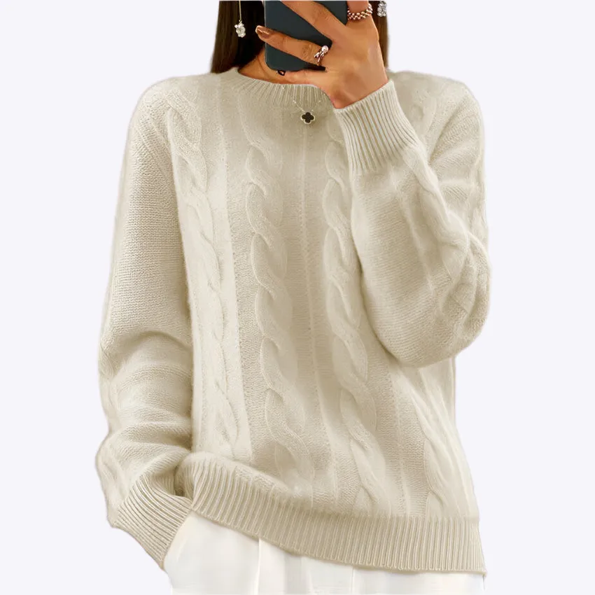 Kylie - Fashionable Retro Cable Knit Woman's Pullover Sweater