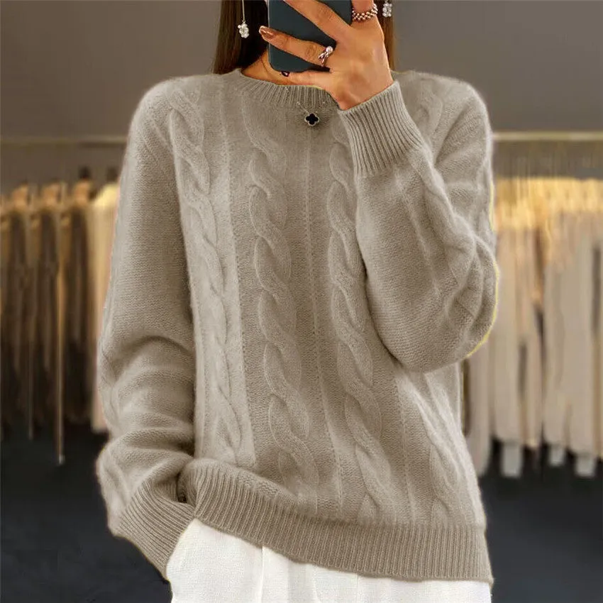Kylie - Fashionable Retro Cable Knit Woman's Pullover Sweater