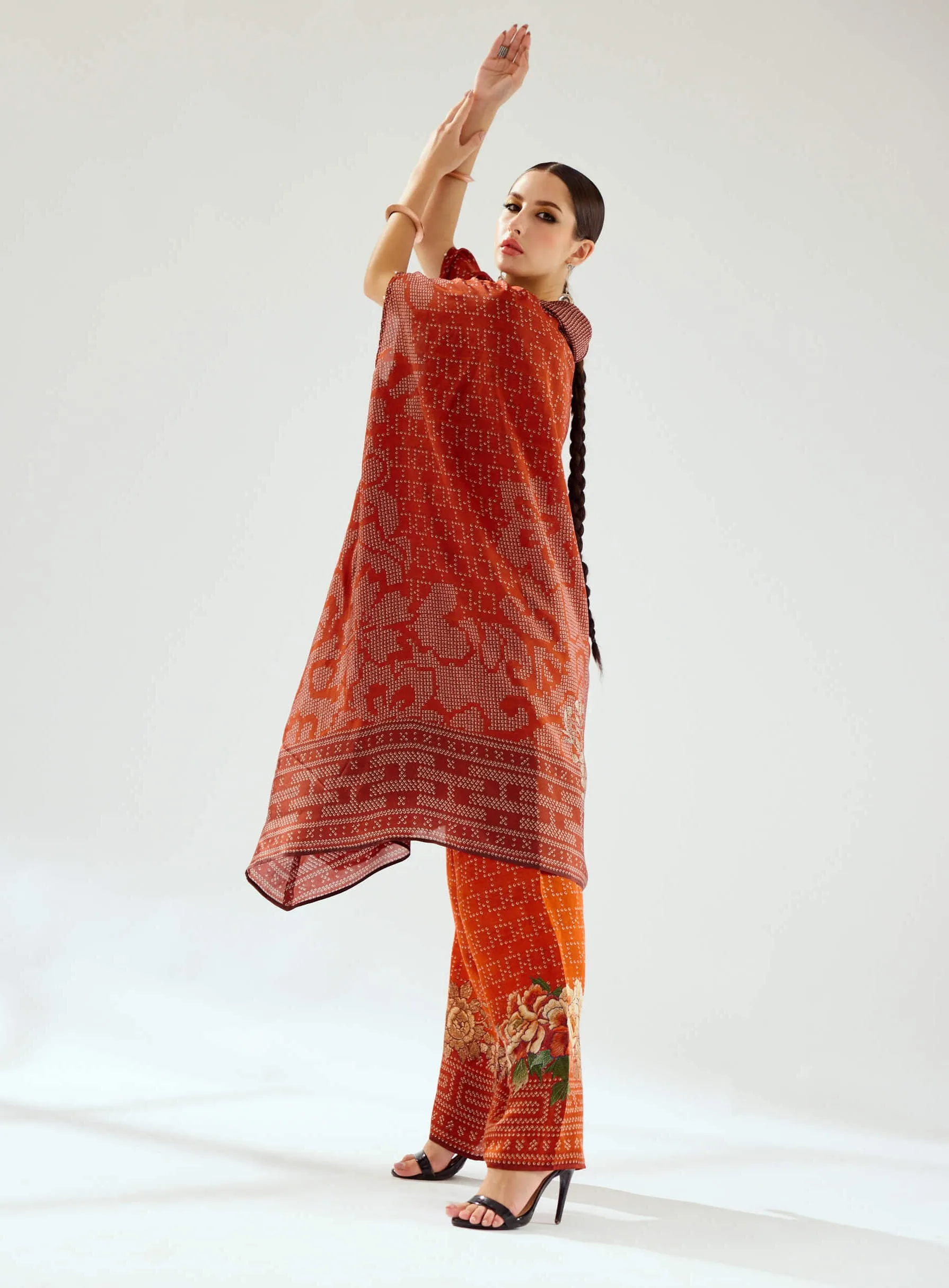 Lavanya rust silk draped tunic