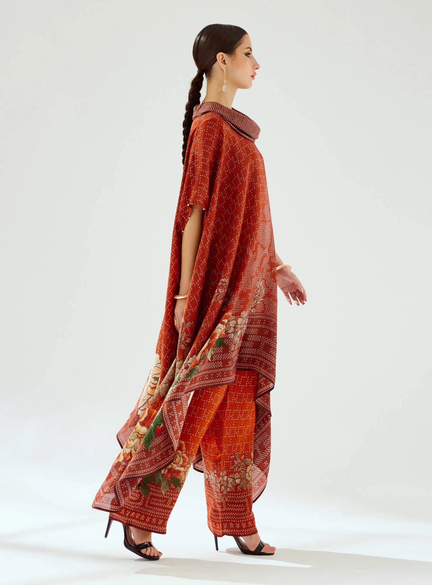 Lavanya rust silk draped tunic