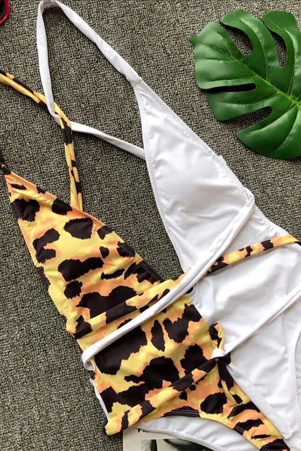 Leopard Deep-V Slim One-piece Swimsuit