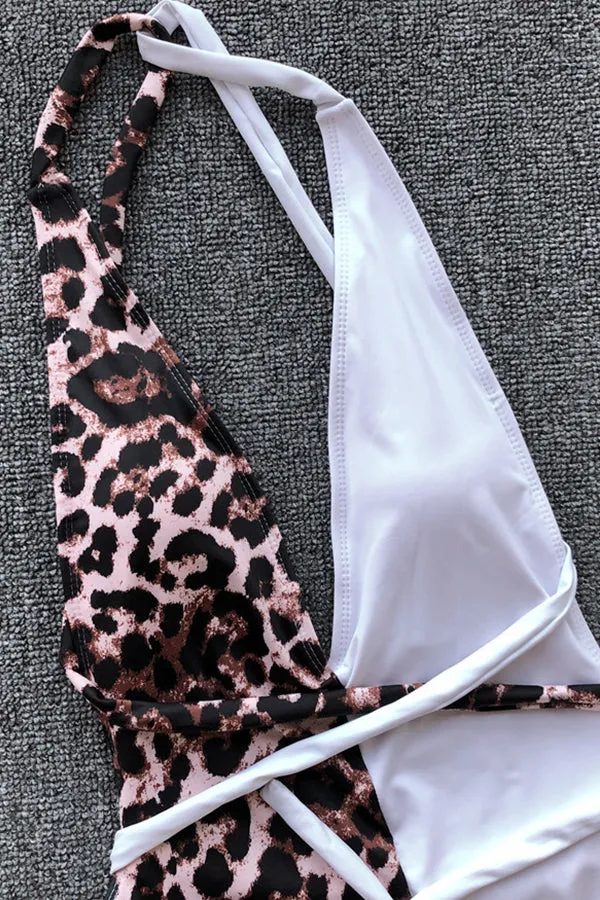 Leopard Deep-V Slim One-piece Swimsuit