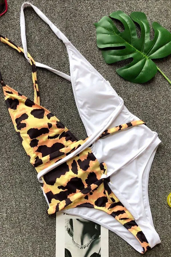 Leopard Deep-V Slim One-piece Swimsuit