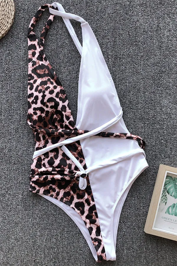 Leopard Deep-V Slim One-piece Swimsuit