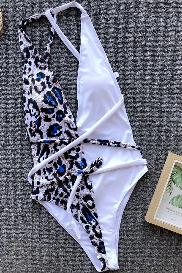 Leopard Deep-V Slim One-piece Swimsuit