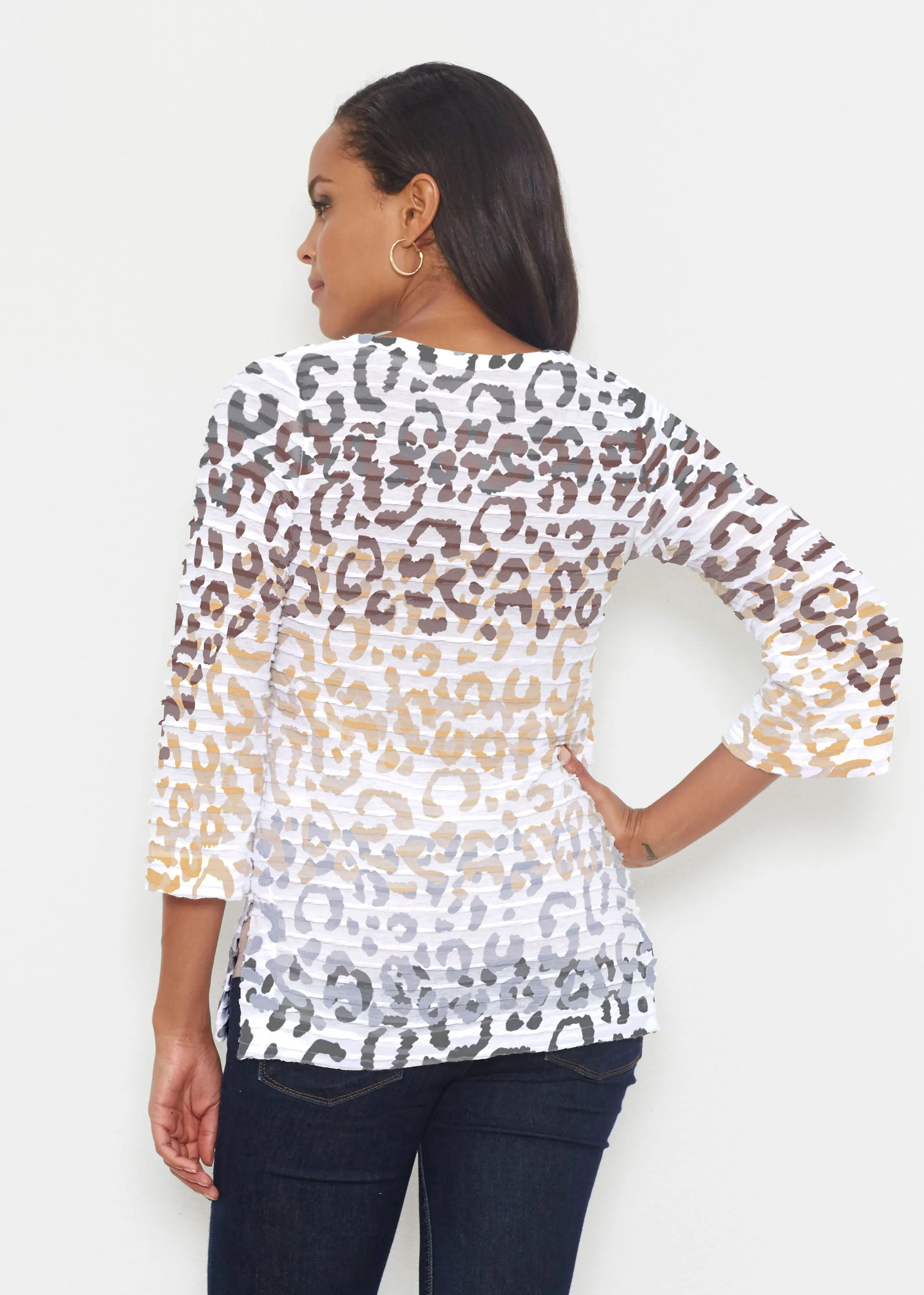 Leopard Ombre (7845) ~ Banded 3/4 Bell-Sleeve V-Neck Tunic