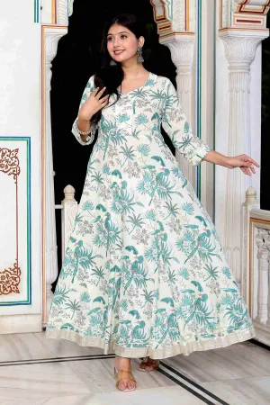 Light Green Cotton Flared Kurta