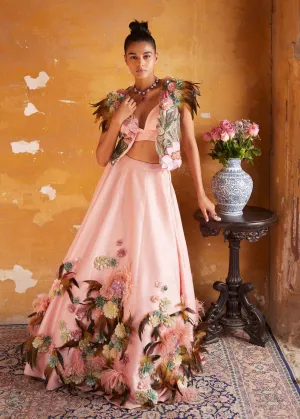 Light pink corsage lehenga gilet set
