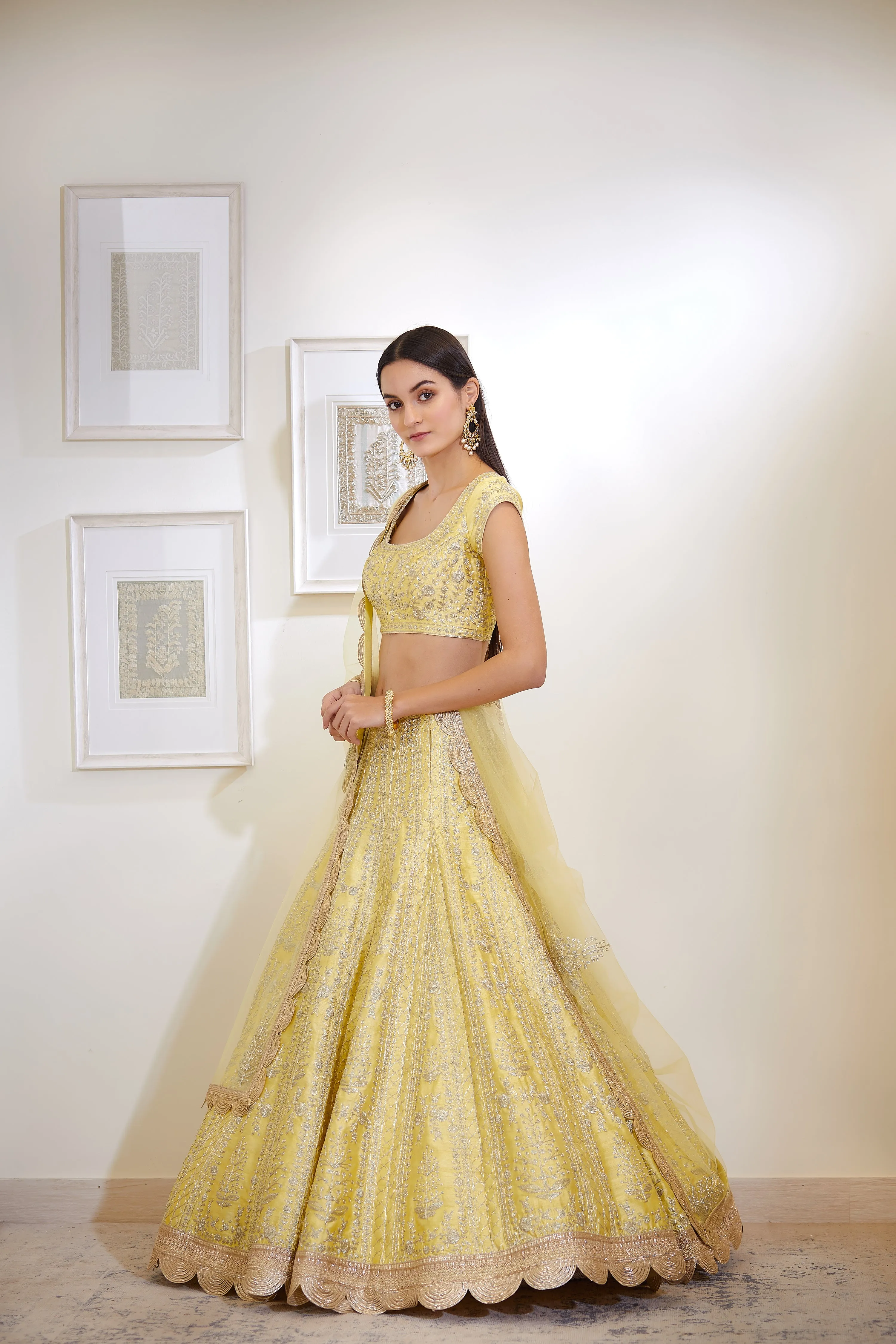 Light Yellow Embroidered Lehenga Set