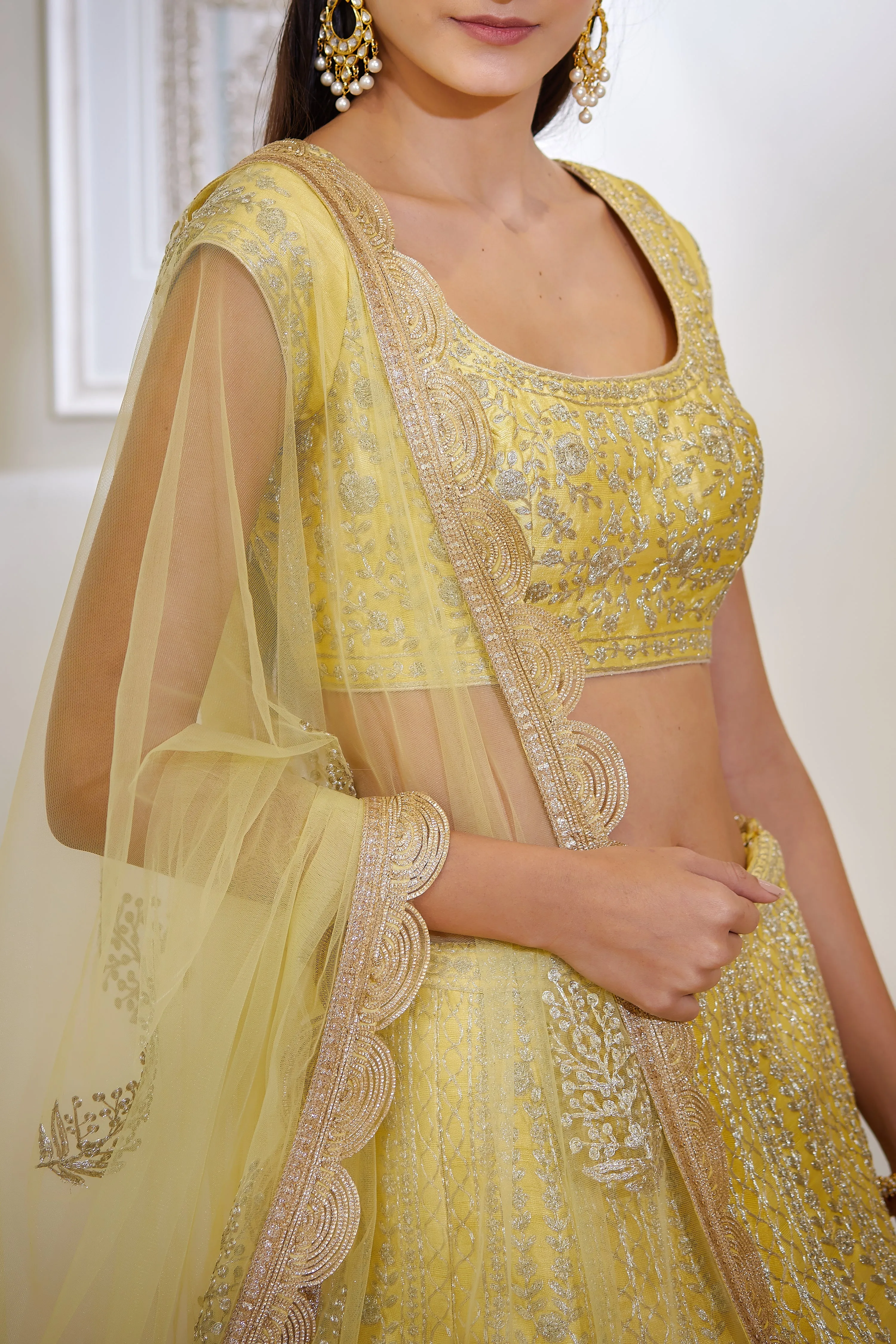 Light Yellow Embroidered Lehenga Set