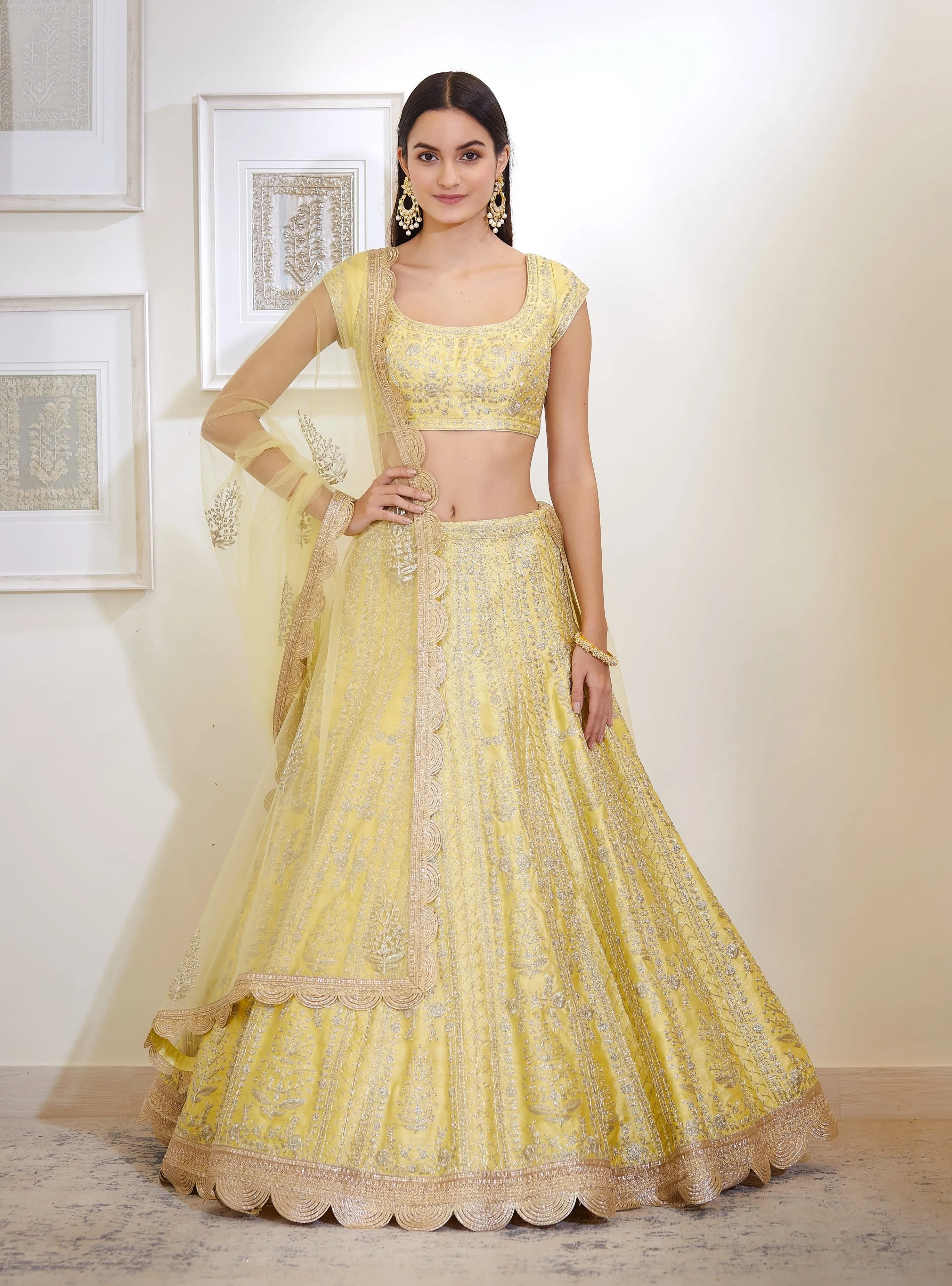 Light Yellow Embroidered Lehenga Set