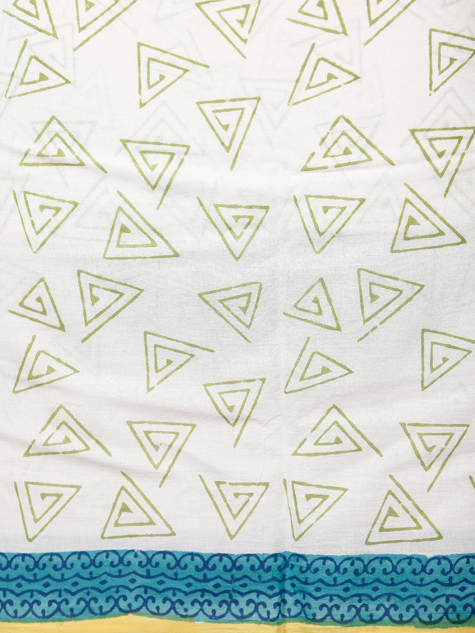 Lime Green Blue Hand Block Printed Cotton Suit-Salwar Fabric With Chiffon Dupatta (Set of 3) - SU01HB351