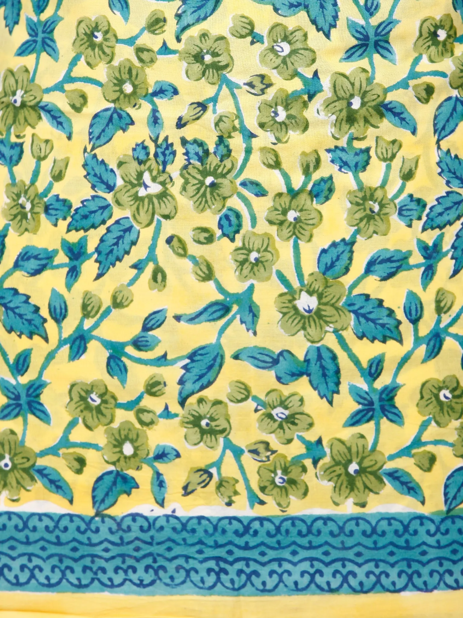 Lime Green Blue Hand Block Printed Cotton Suit-Salwar Fabric With Chiffon Dupatta (Set of 3) - SU01HB351