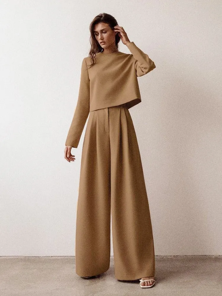 Long-Sleeve Shirt and Wide-Leg Pants for Women