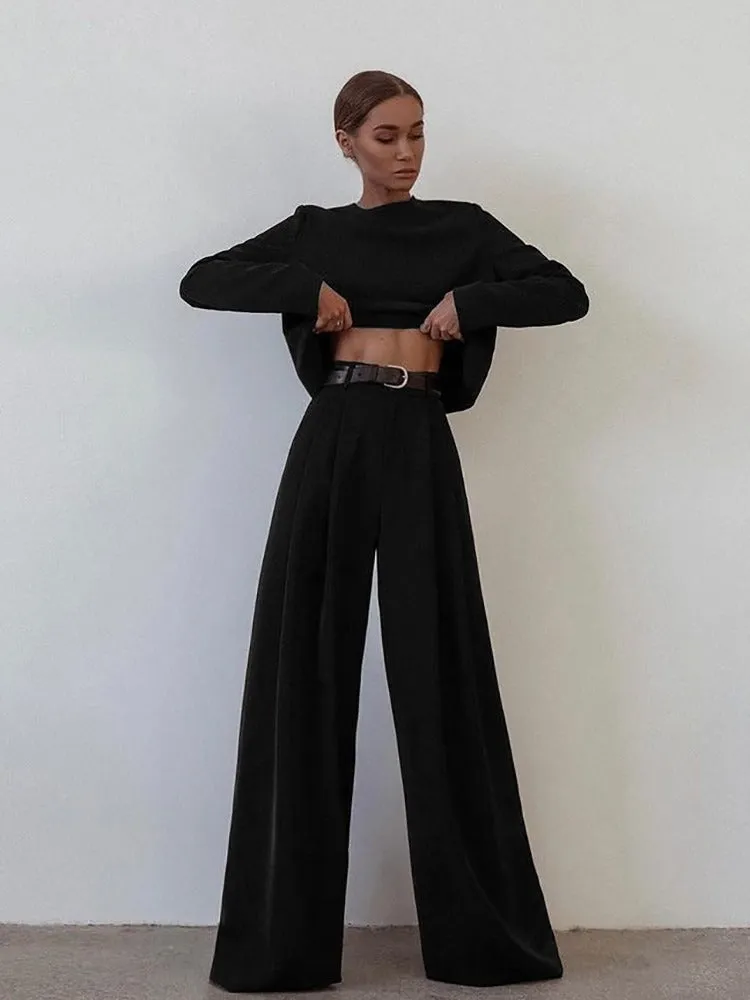 Long-Sleeve Shirt and Wide-Leg Pants for Women