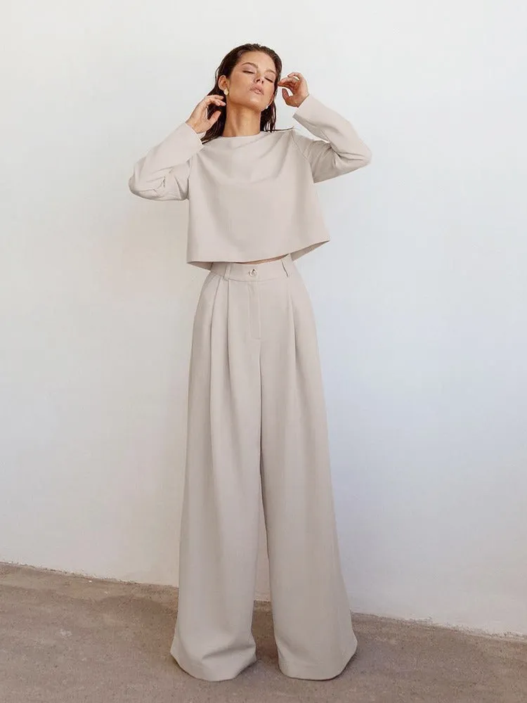 Long-Sleeve Shirt and Wide-Leg Pants for Women