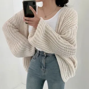 Loose Style Lantern Sleeve Oversized Cardigan Sweaters