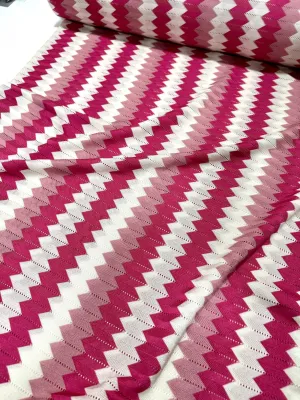 Luxury Zigzag Knit Jersey Fabric - Pink  White Chevron Design