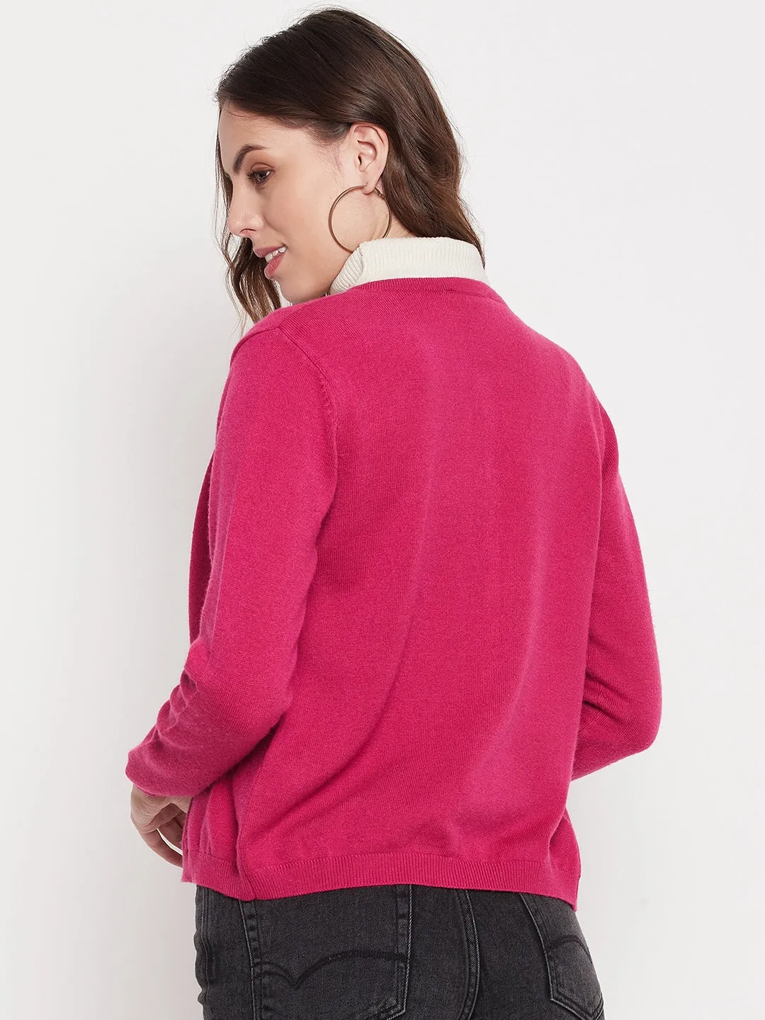 Madame Women Solid Fuschia Cardigans