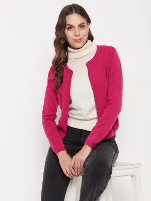 Madame Women Solid Fuschia Cardigans