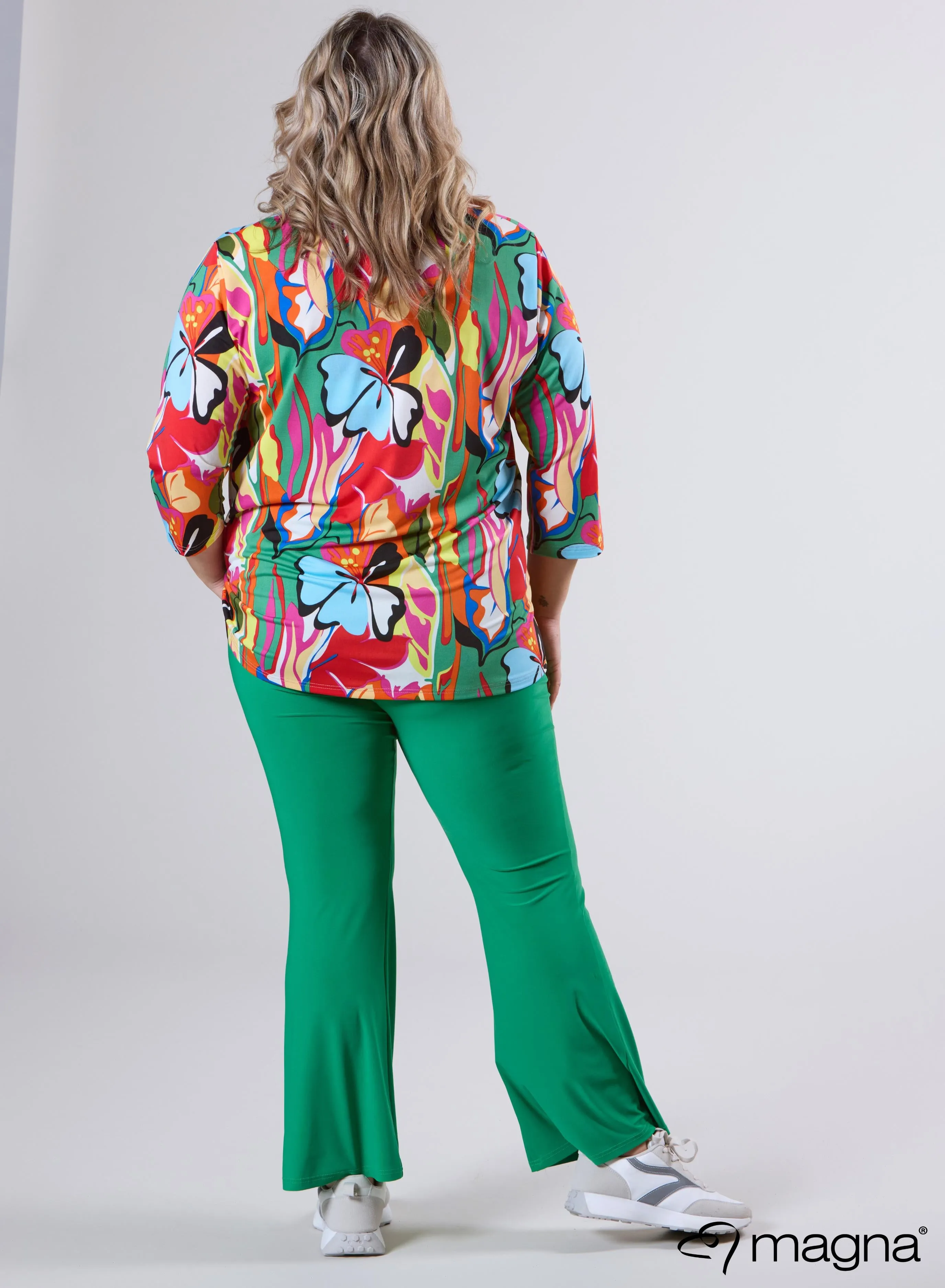 Magna Comfy Button Flap Tunic Butterfly Garden Green