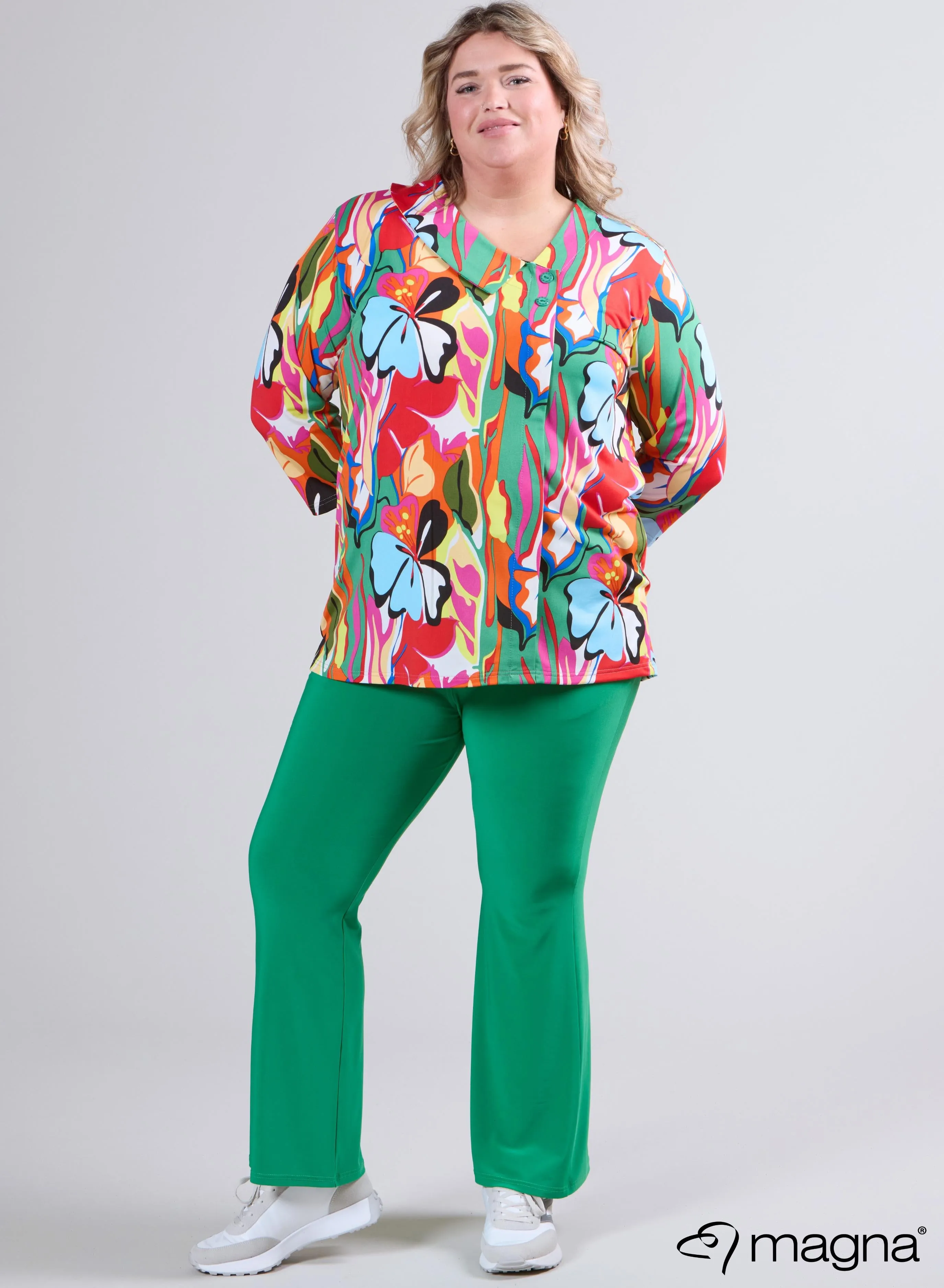 Magna Comfy Button Flap Tunic Butterfly Garden Green