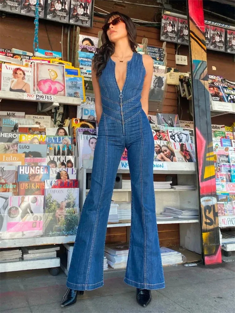 Maria | Denim Flared Jumpsuit